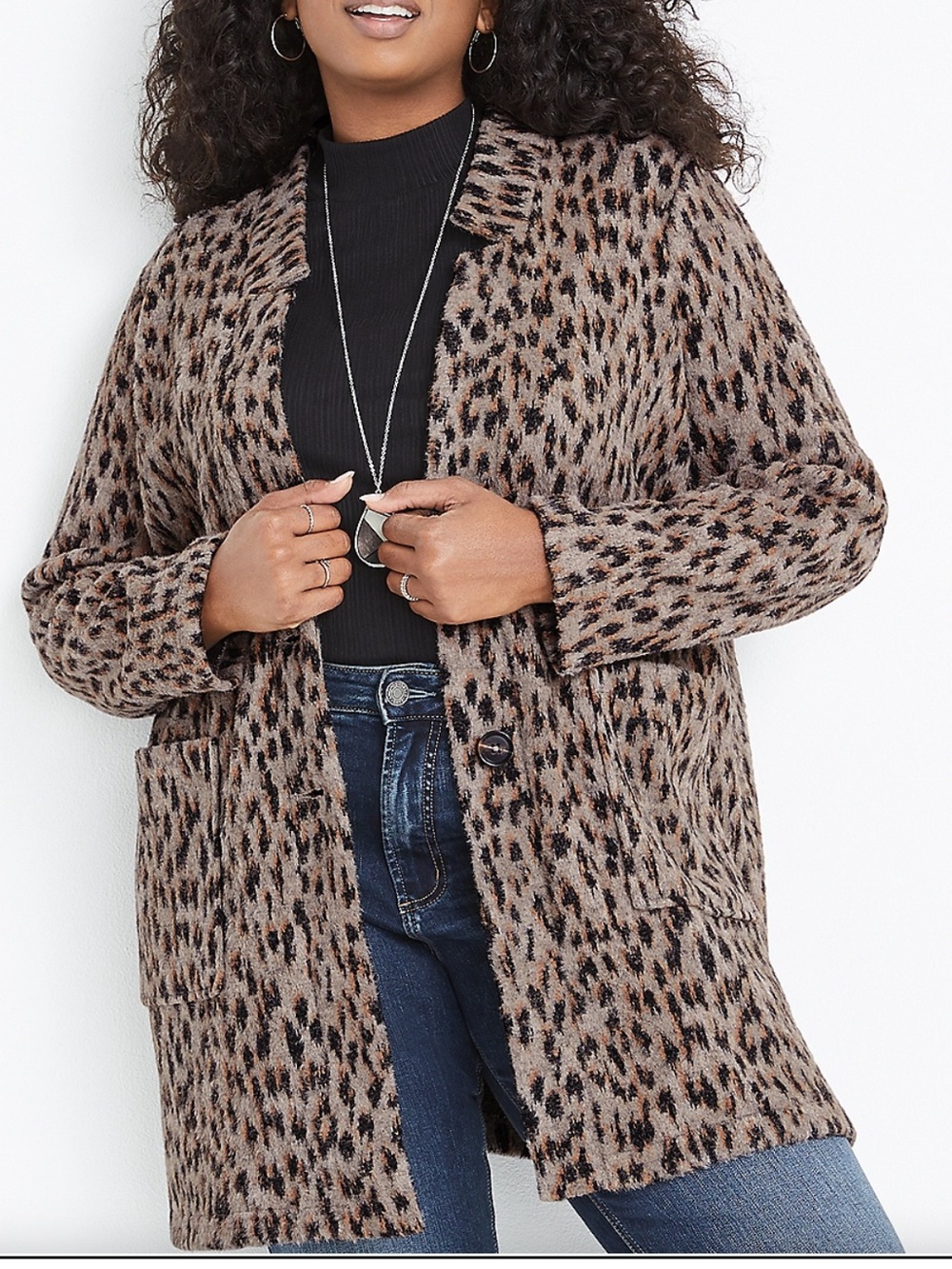 Maurices Brown Leopard Print button front coat again